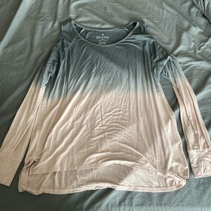 American Eagle Long Sleeve Cold Shoulder Grey Pink Ombré Top